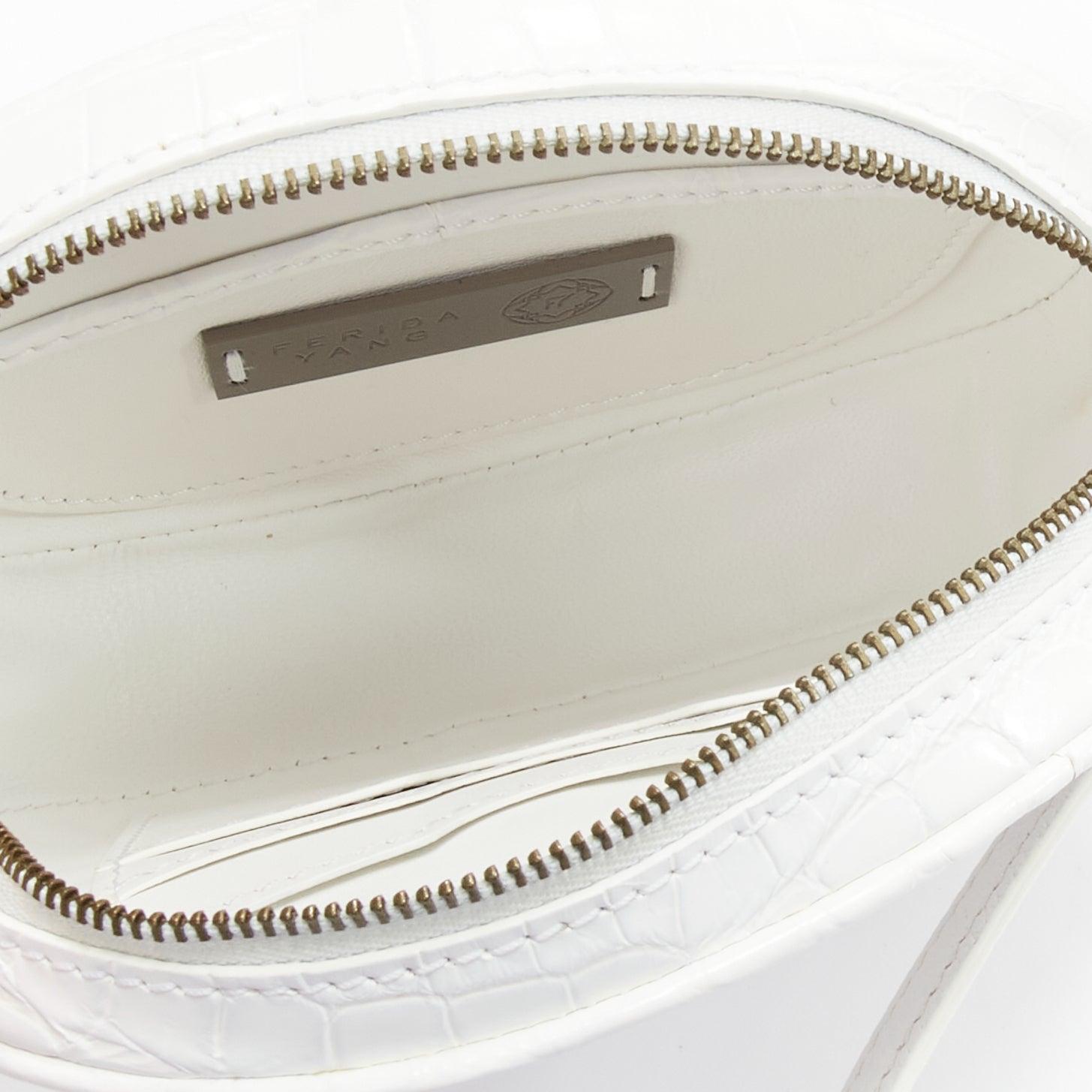 FERIDA YANG Emma white matte scaled leather oval crossbody belt bag For Sale 6