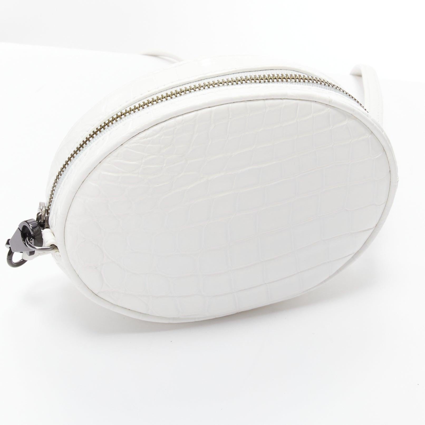 FERIDA YANG Emma white matte scaled leather oval crossbody belt bag For Sale 3