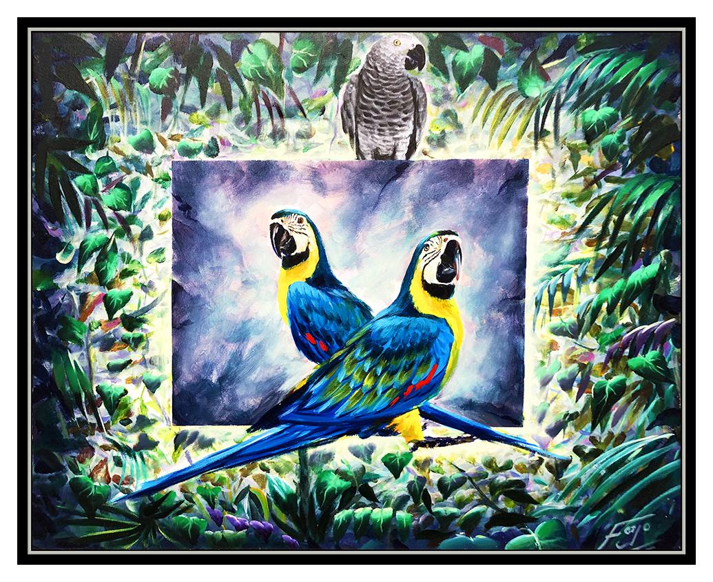 FERJO Fernando Oliviera Original Painting Oil On Canvas Signed Surreal Bird Art (Schwarz), Animal Painting, von Ferjo, Fernando de Jesus Oliveira