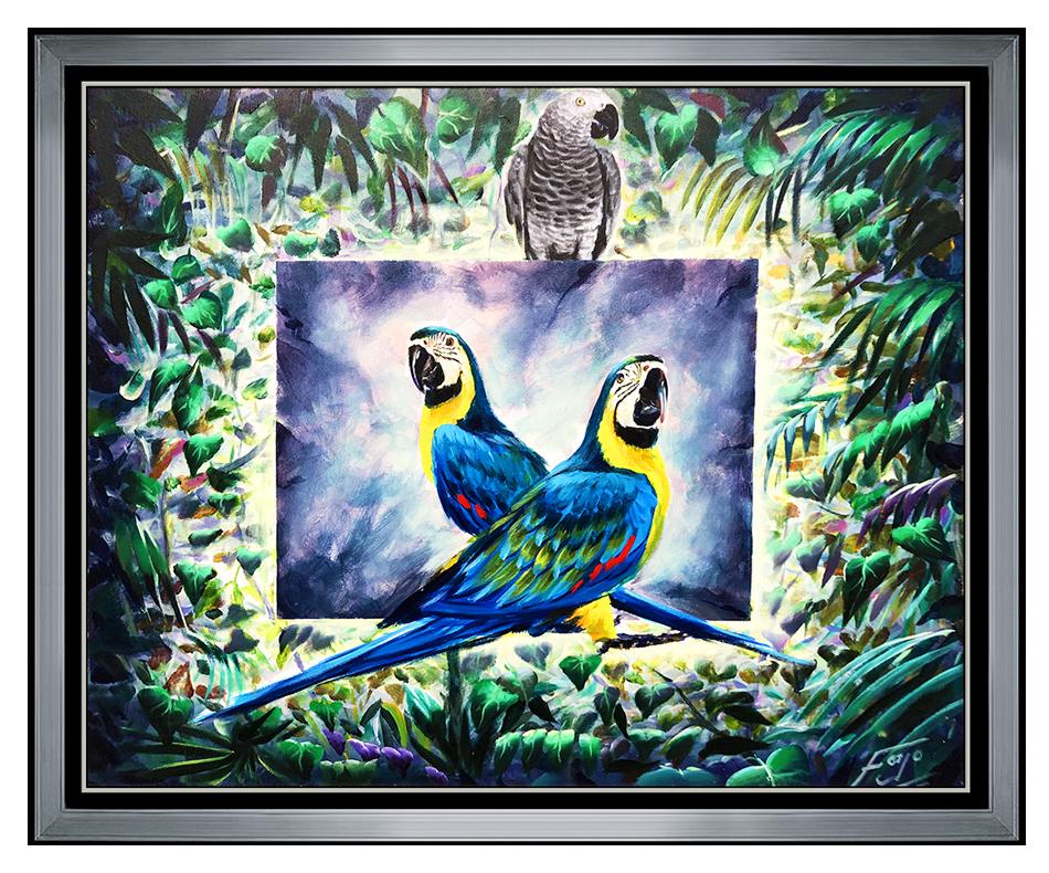 Ferjo, Fernando de Jesus Oliveira Animal Painting – FERJO Fernando Oliviera Original Painting Oil On Canvas Signed Surreal Bird Art