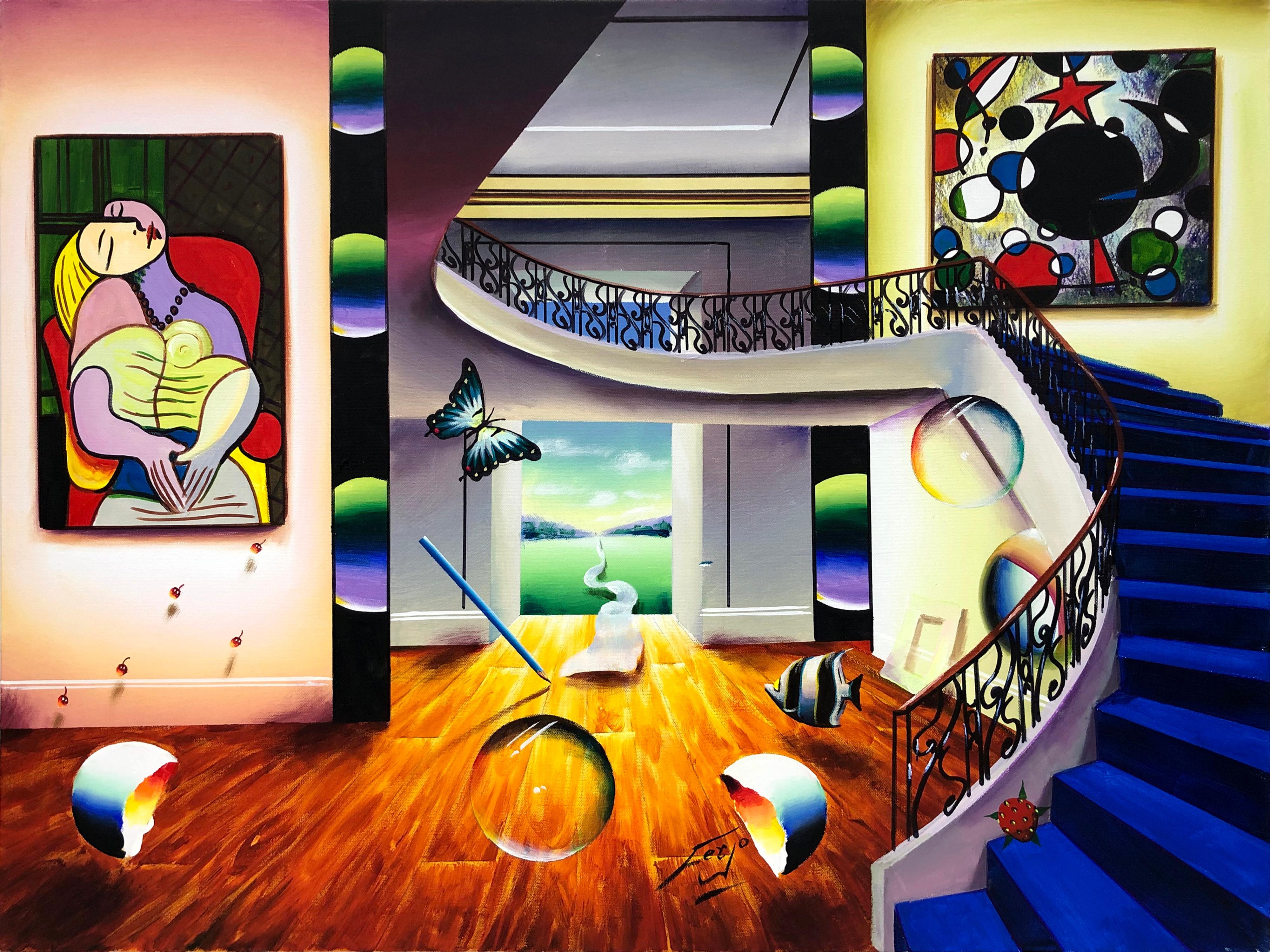 Ferjo, Fernando de Jesus Oliveira Interior Painting - GRAND STAIRCASE (PICASSO MIRO)