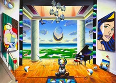 Grand View, Huge Original Painting on Canvas, Hand Signed, Surrealism, 50x70 in.