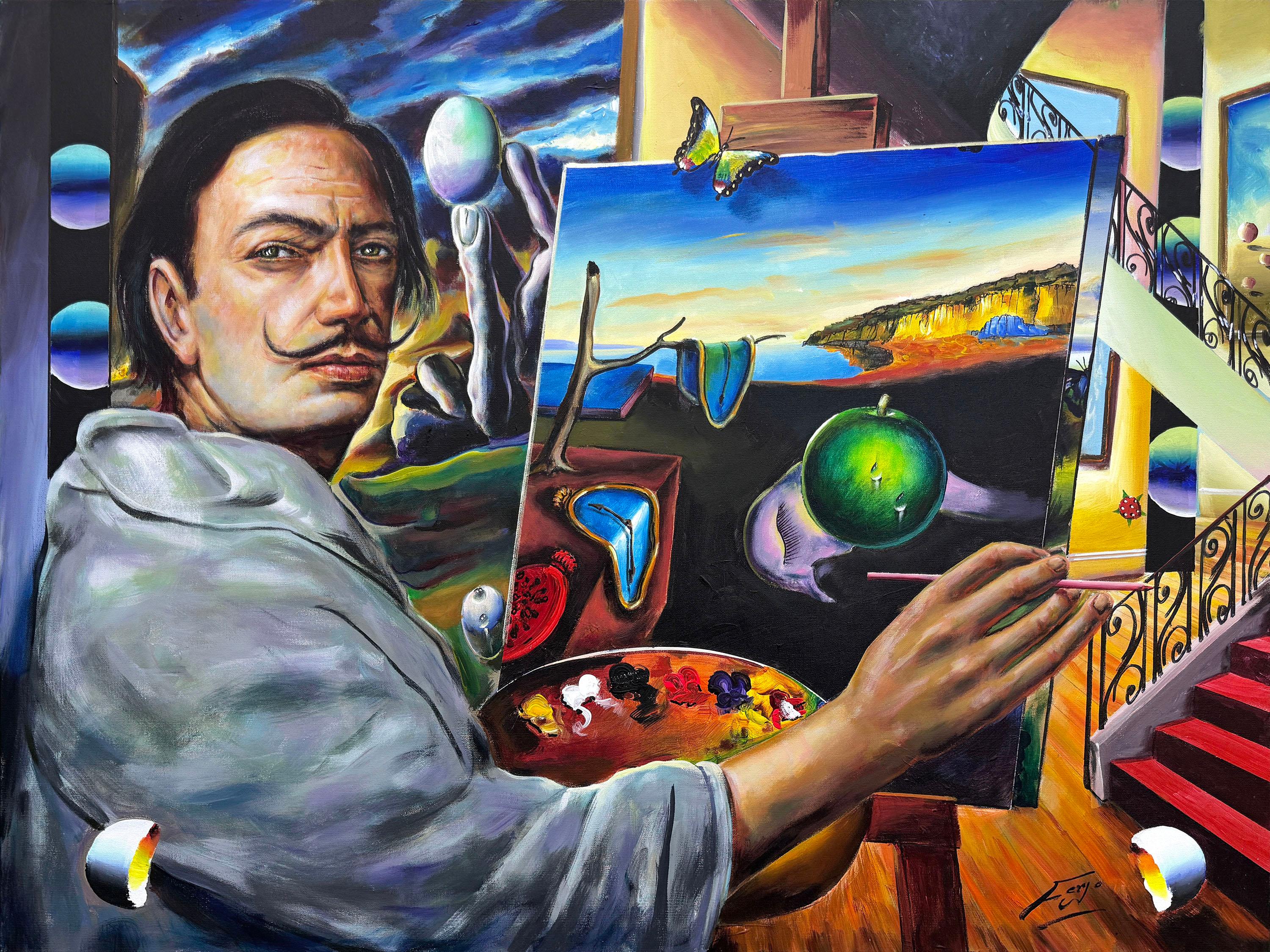 Homage to Dali, Large Original Painting on Canvas, Surrealist, Hand Signed