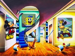 Homage To Disney, Large Original Painting on Canvas, Hand Signed, Mickey Minnie