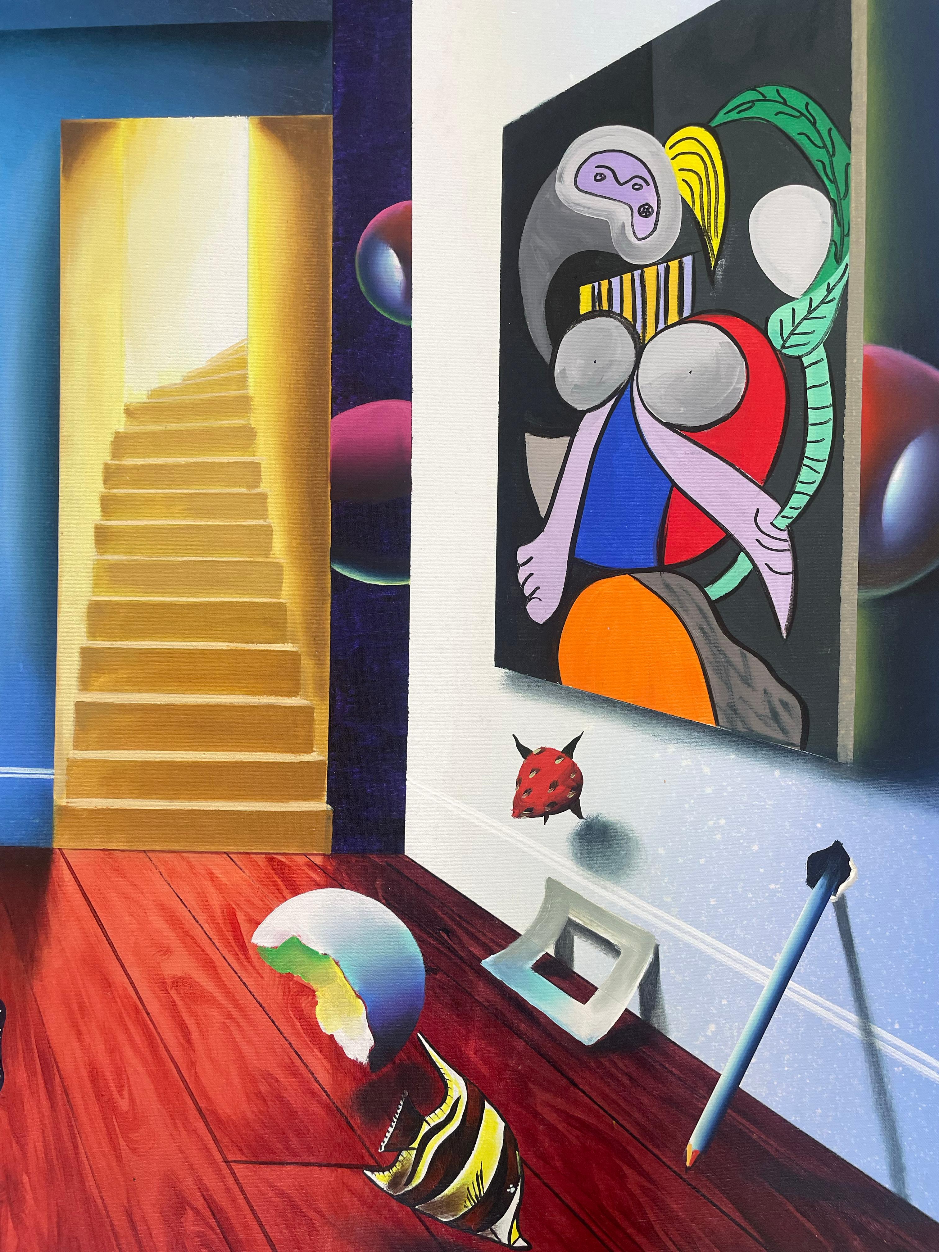 Homage to Picasso Surrealism - Painting by Ferjo, Fernando de Jesus Oliveira