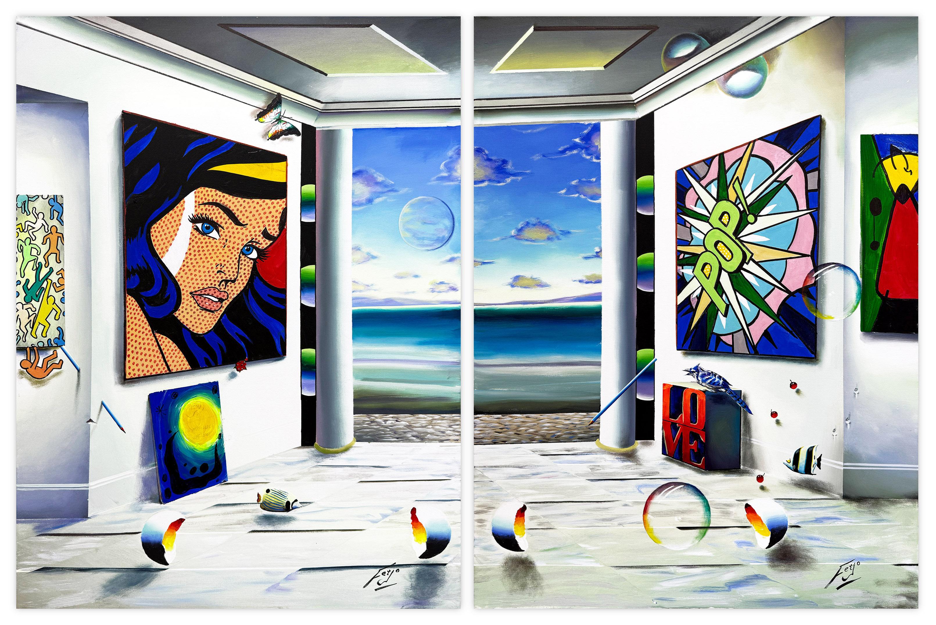Homage to Pop Art (Diptych), huge original painting on canvas