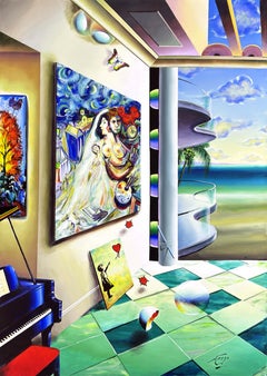 Surrealistic Scene (Diptych), huge original painting