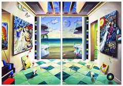 Surrealistic Scene (Diptych), huge original painting
