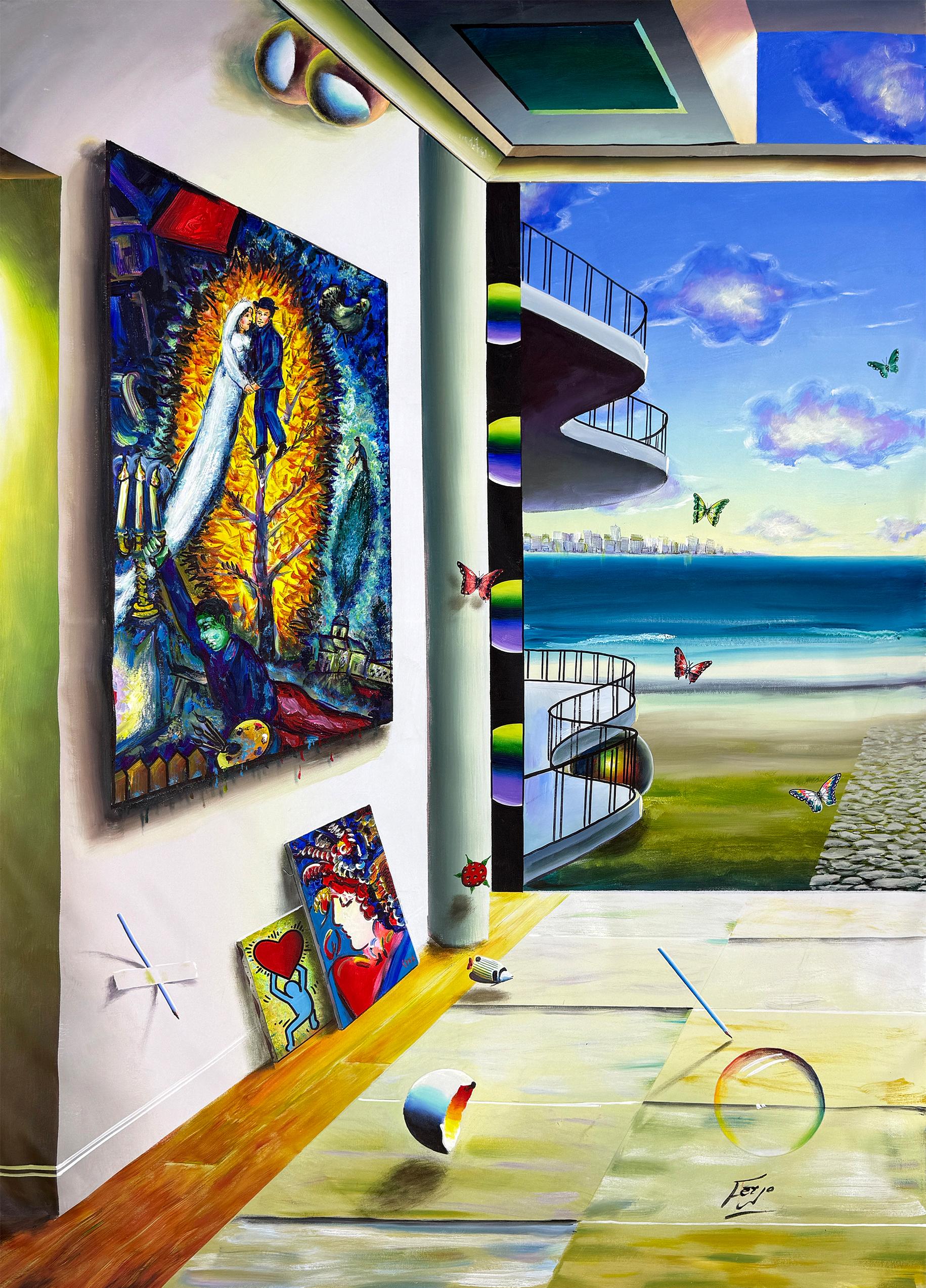 Vista surrealista (díptico), gran cuadro original - Painting de Ferjo, Fernando de Jesus Oliveira