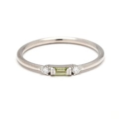 Ferkos Bague péridot et diamant, or blanc 14k, taille 4.75