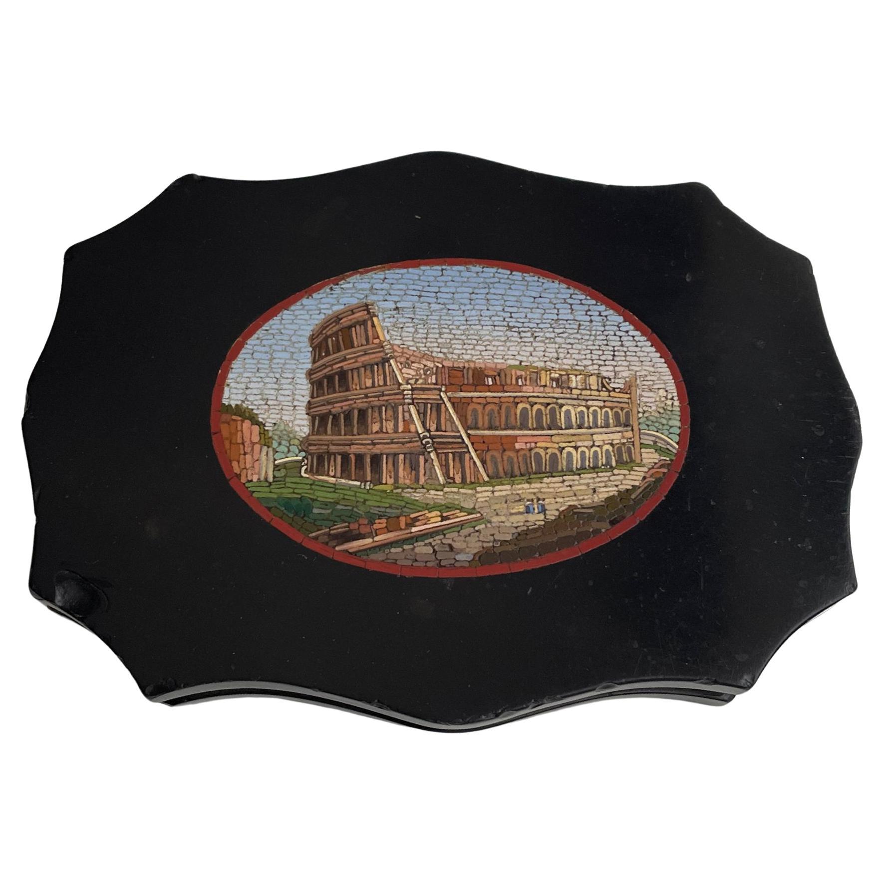 Black marble paperweight with micromosaic of Colosseum Rome souvenir Grand Tour