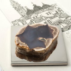 Nickel-plated Brass and Blue Agate Geode Paperweight - Fossiline Collection