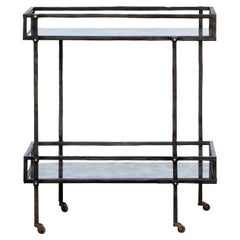 "Fermat" Antique Mirror and Bronze Patina Bar Cart by Christiane Lemieux