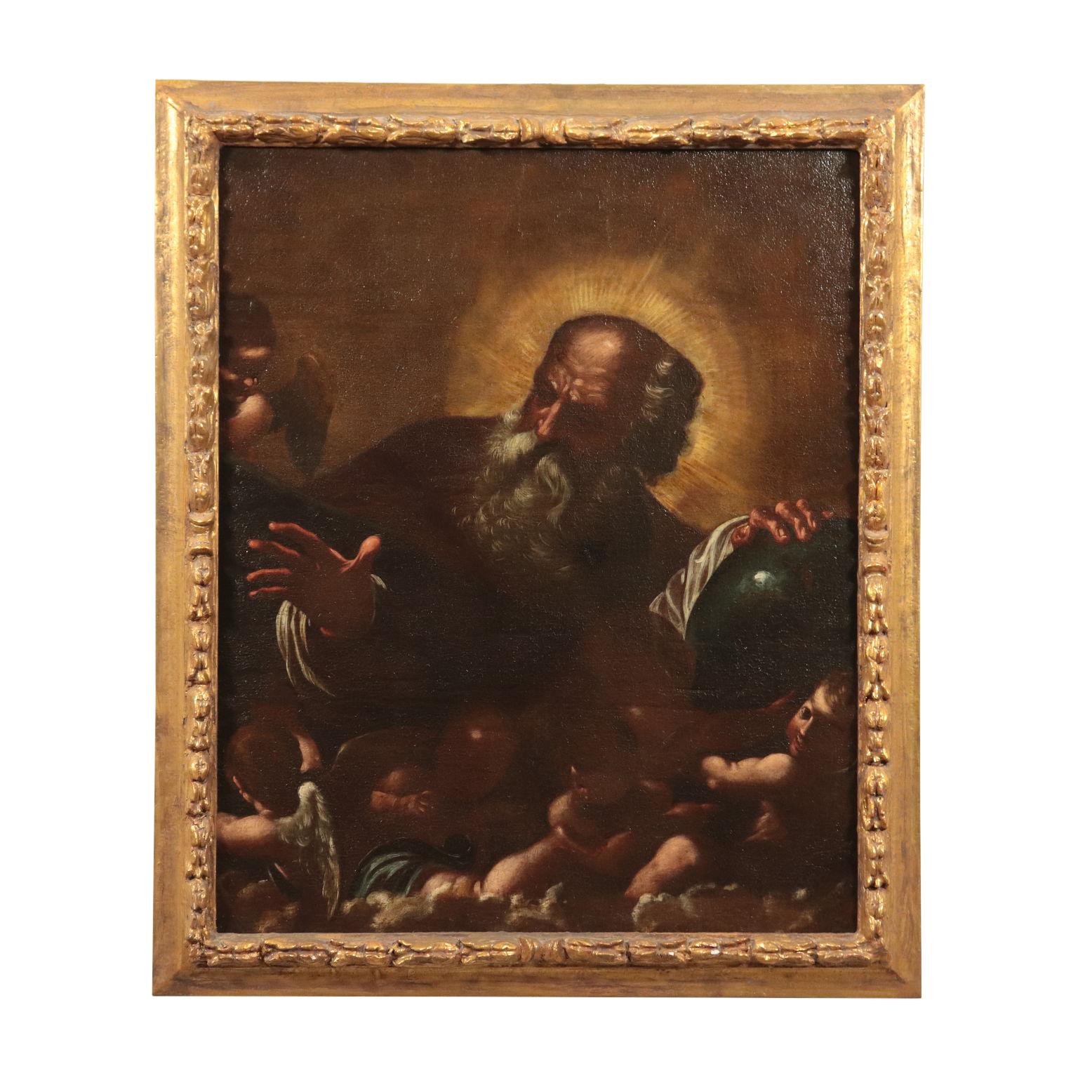 Ferrau Fenzoni Figurative Painting - God Father and Angels, Attributed to Ferraù Fenzoni, Oil on Canvas, 17th Century