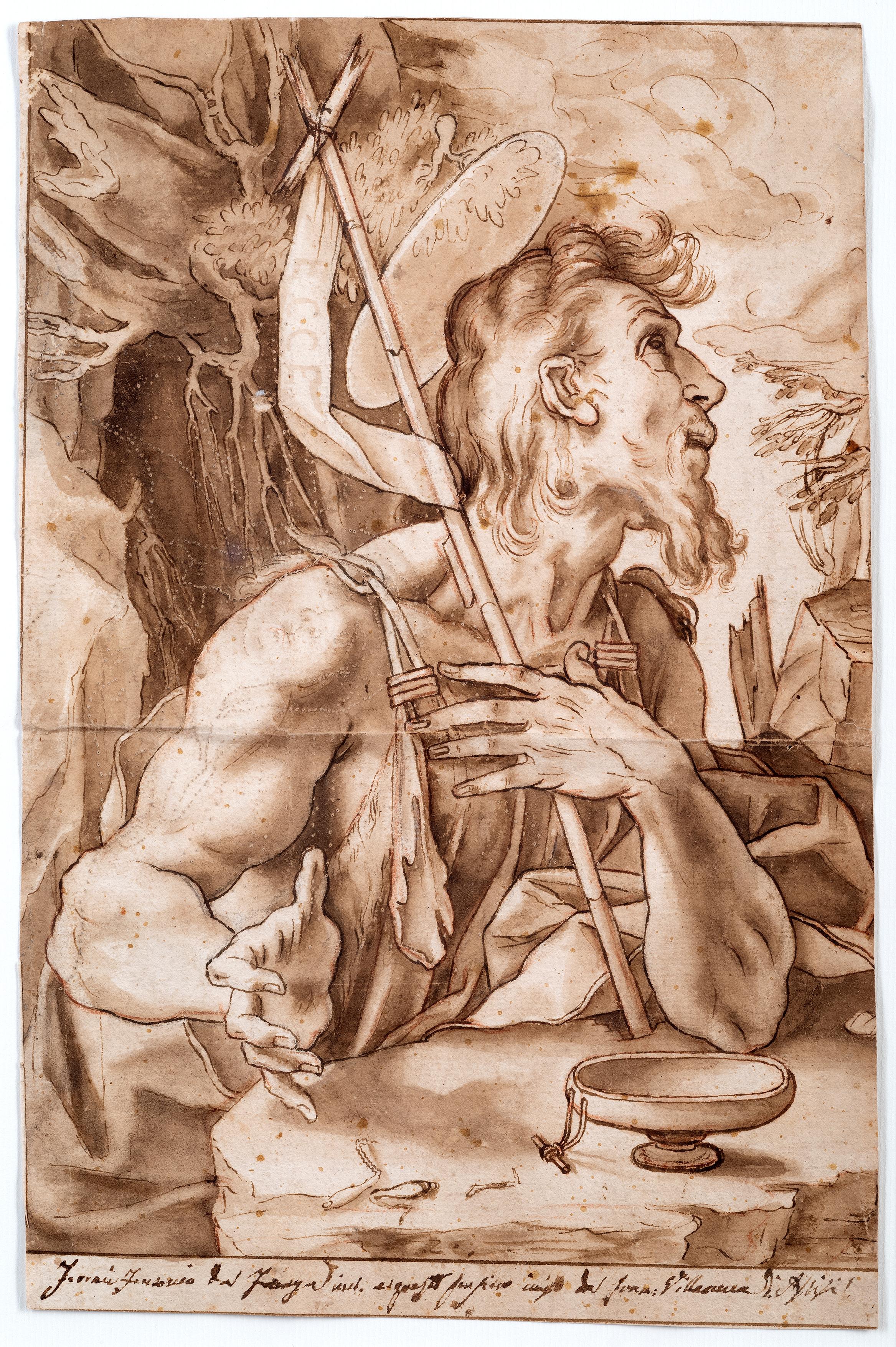 Ferrau Fenzoni, Painting AND preparatorial Drawing, John the Baptist, Renaissanc For Sale 1