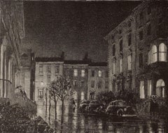 Fermin Rocker Mid-Century Signed Lithograph “Montague Terrace (Brooklyn N.Y.)