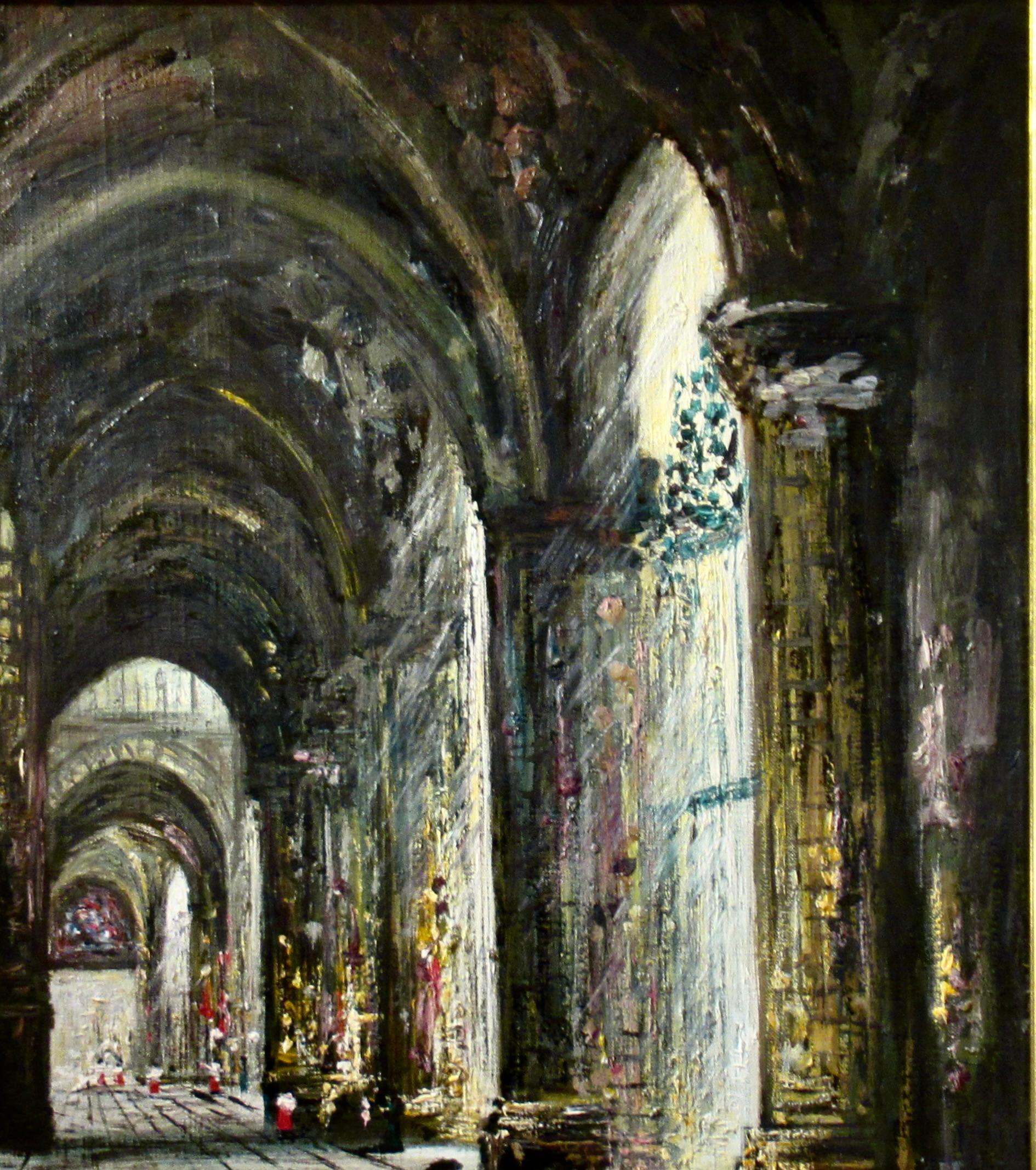 Artist:   Fermin Santos Alcade
Title:    Catedral de Toledo, Espana II
Year:    Circa 1960
Medium:	Oil on canvas board
Canvas board size: 28.5 x 21.25 inches
Framed size: 33 x 25.75 inches
Signature:   Signed lower left by the artist
Condition:  