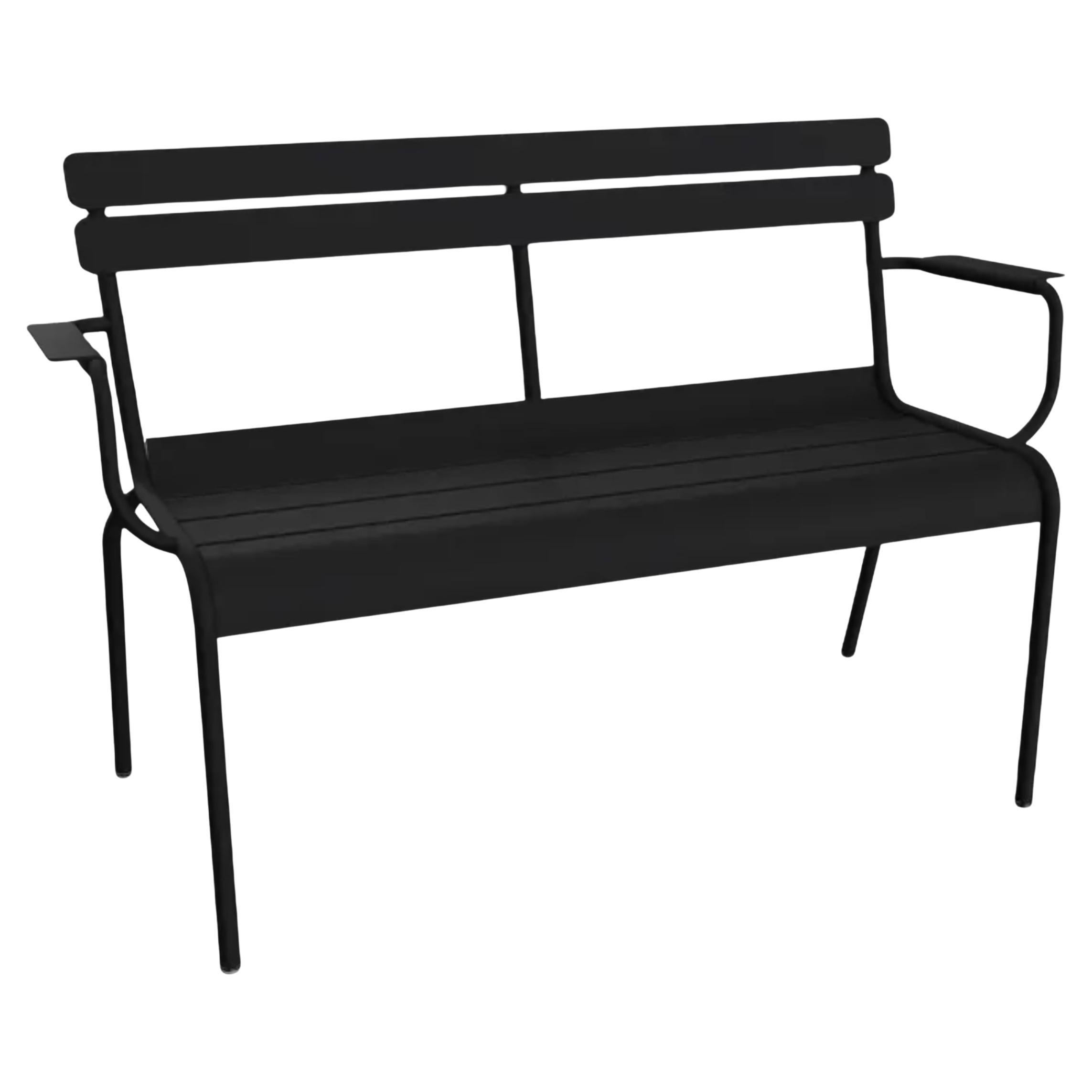 Fermob - Luxembourg 2-Seater Garden Bench with Armrests - Liquorice For Sale