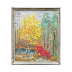 Yellow and Green Toned Abstract Impressionist Autumn Forest Landscape