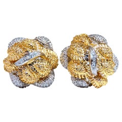 Fern Floral Puff Cluster Diamond Clip Earrings 14 Karat*