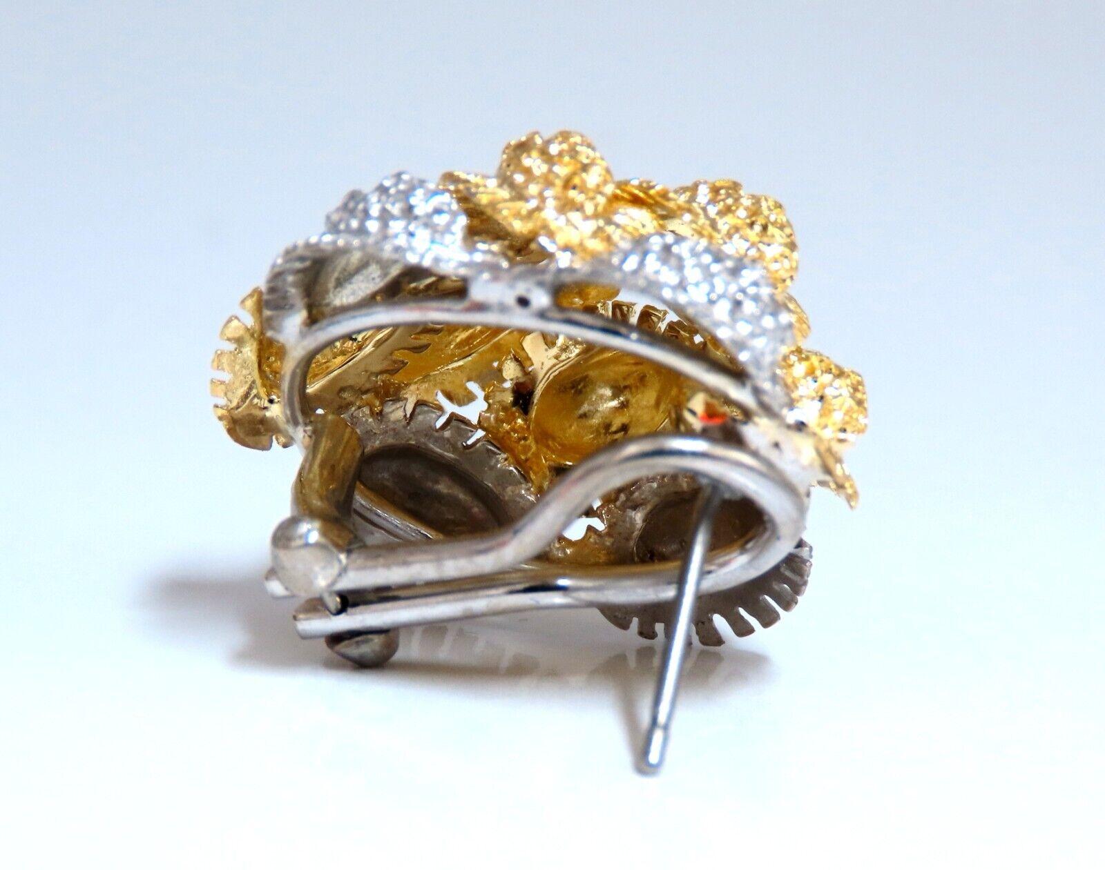 Fern Floral Puff Cluster Diamond Clip Earrings 14 Karat For Sale 2