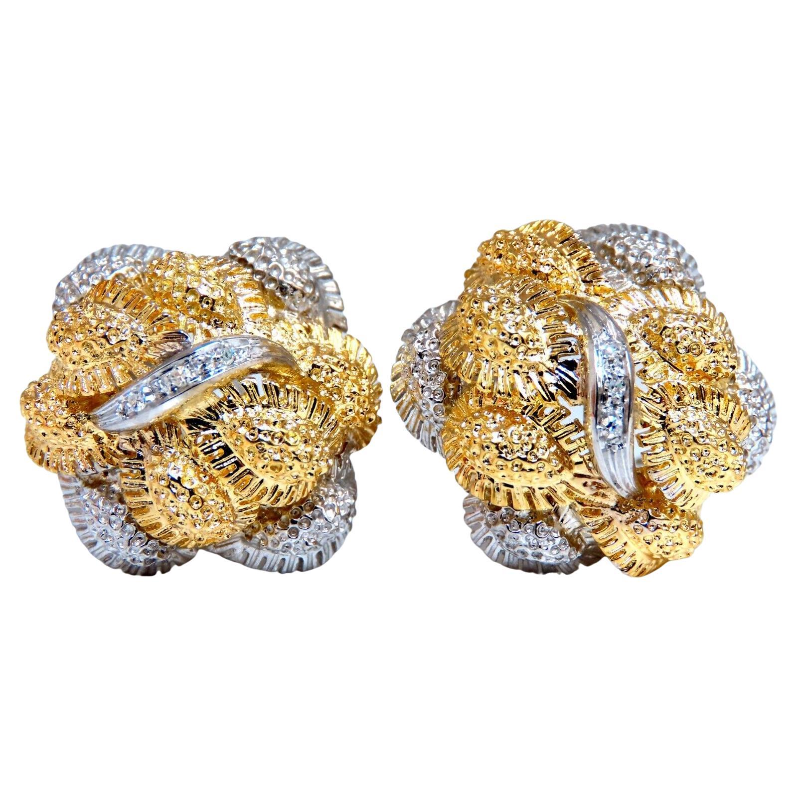 Fern Floral Puff Cluster Diamond Clip Earrings 14 Karat For Sale