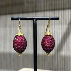 Fern Freeman Shimmering Ruby Yellow Gold Oval Dangle Drop Earrings