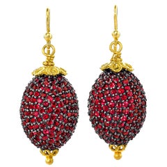 Fern Freeman Shimmering Ruby Yellow Gold Oval Dangle Drop Earrings