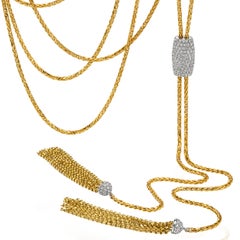 Fern Freeman Sliding Diamond Barrel Fringe Tassle Gold Lariat Necklace