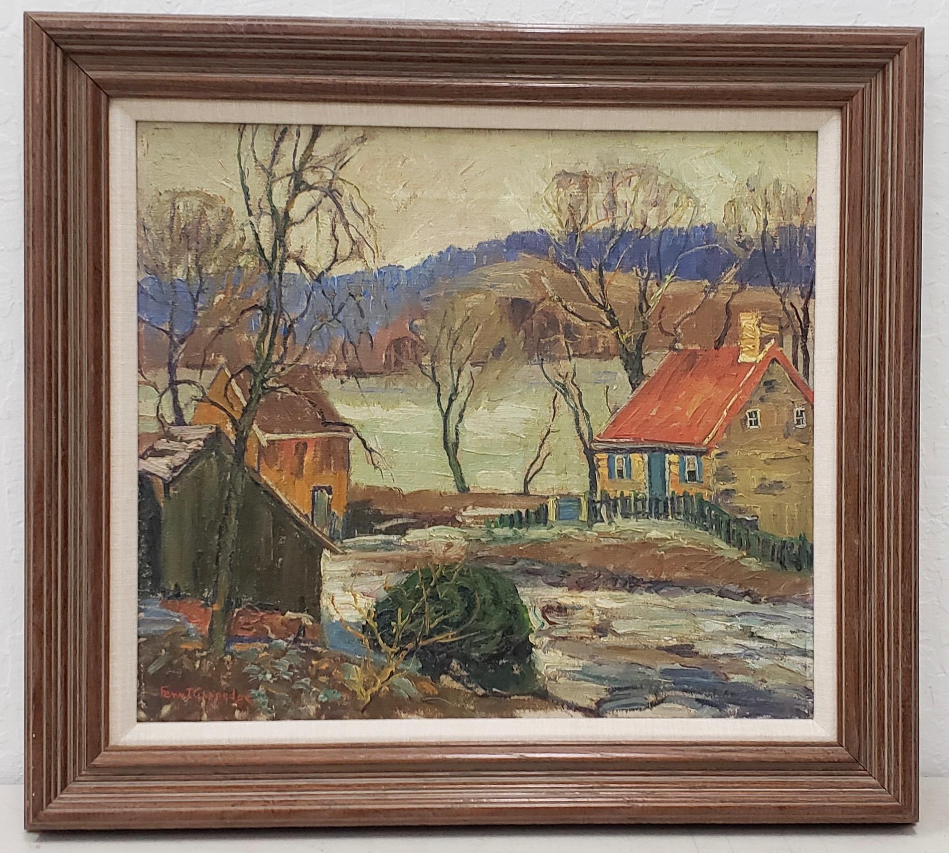 Fern Isabel Coppedge Landscape Painting - Fern Coppedge (American, 1883-1951)  "New Hope, Pennsylvania" Oil Painting  