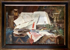 Antique Fernand Adriaenssens, Antwerp 1859 – 1944, Belgian Painter, Still Life with Book