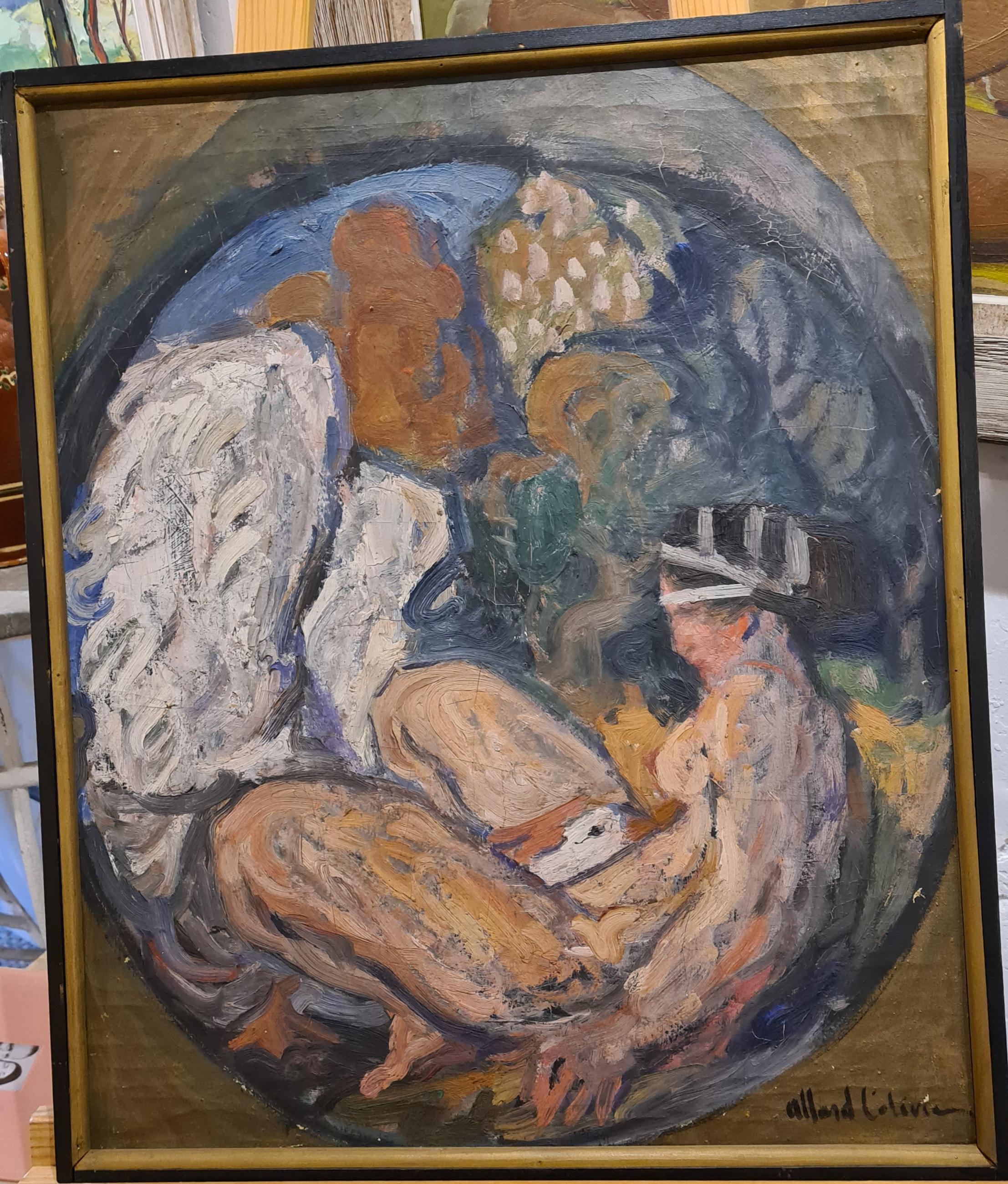 Leda und der Schwan, ein allegorisches Gemälde der Ästhetizismus des frühen 20. Jahrhunderts – Painting von Fernand Allard L'Olivier