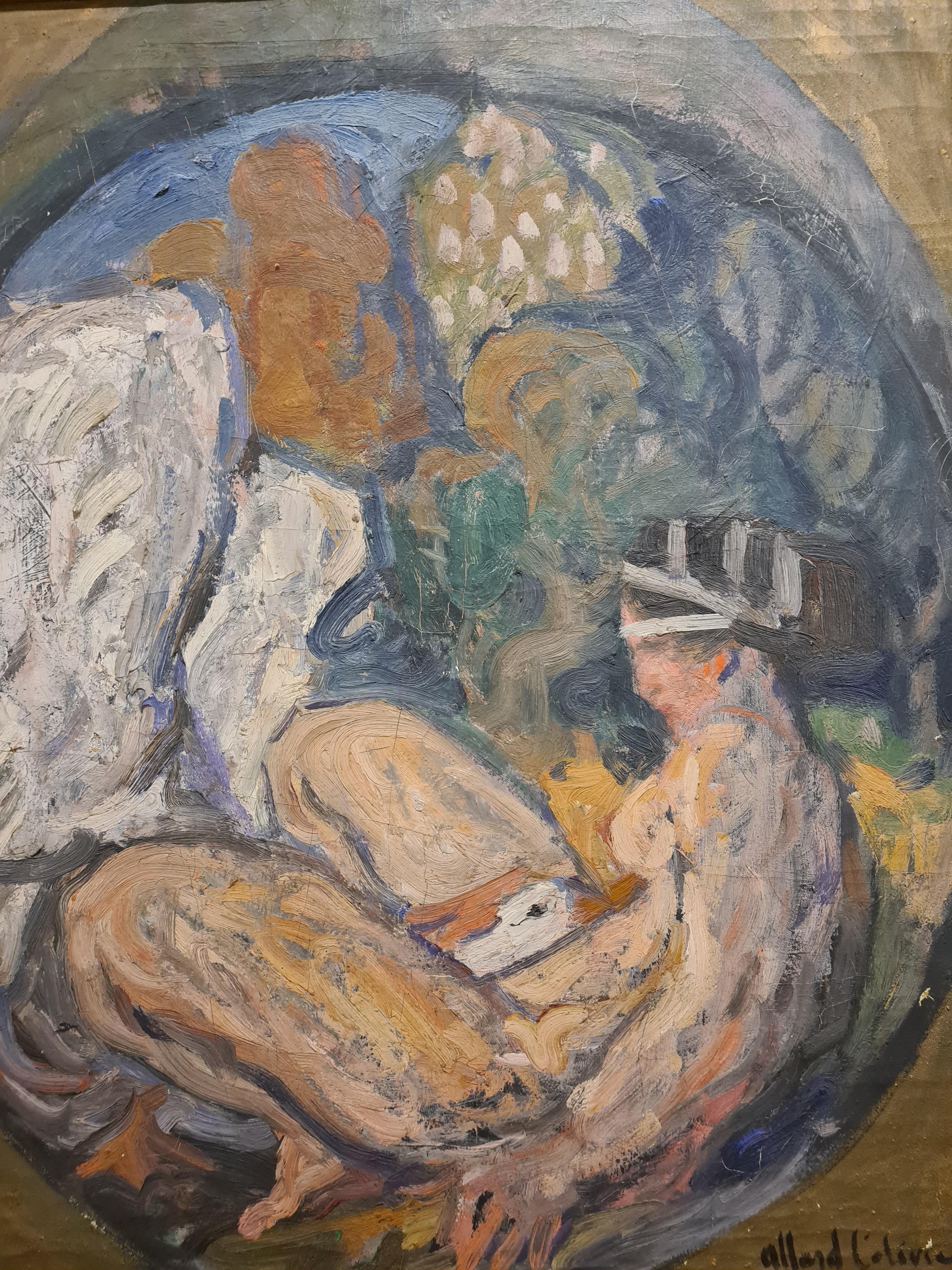 Leda und der Schwan, ein allegorisches Gemälde der Ästhetizismus des frühen 20. Jahrhunderts im Angebot 1