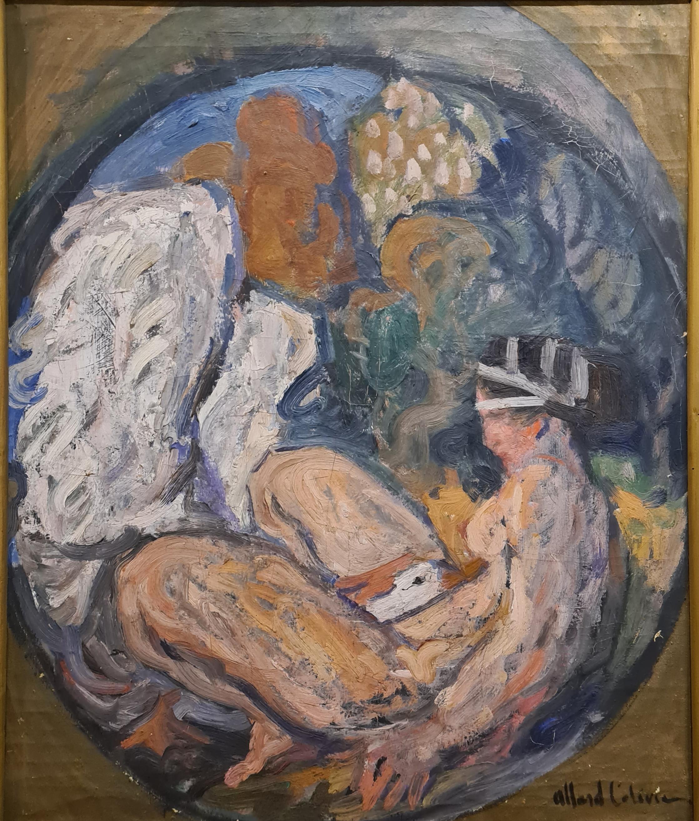 Fernand Allard L'Olivier Figurative Painting – Leda und der Schwan, ein allegorisches Gemälde der Ästhetizismus des frühen 20. Jahrhunderts