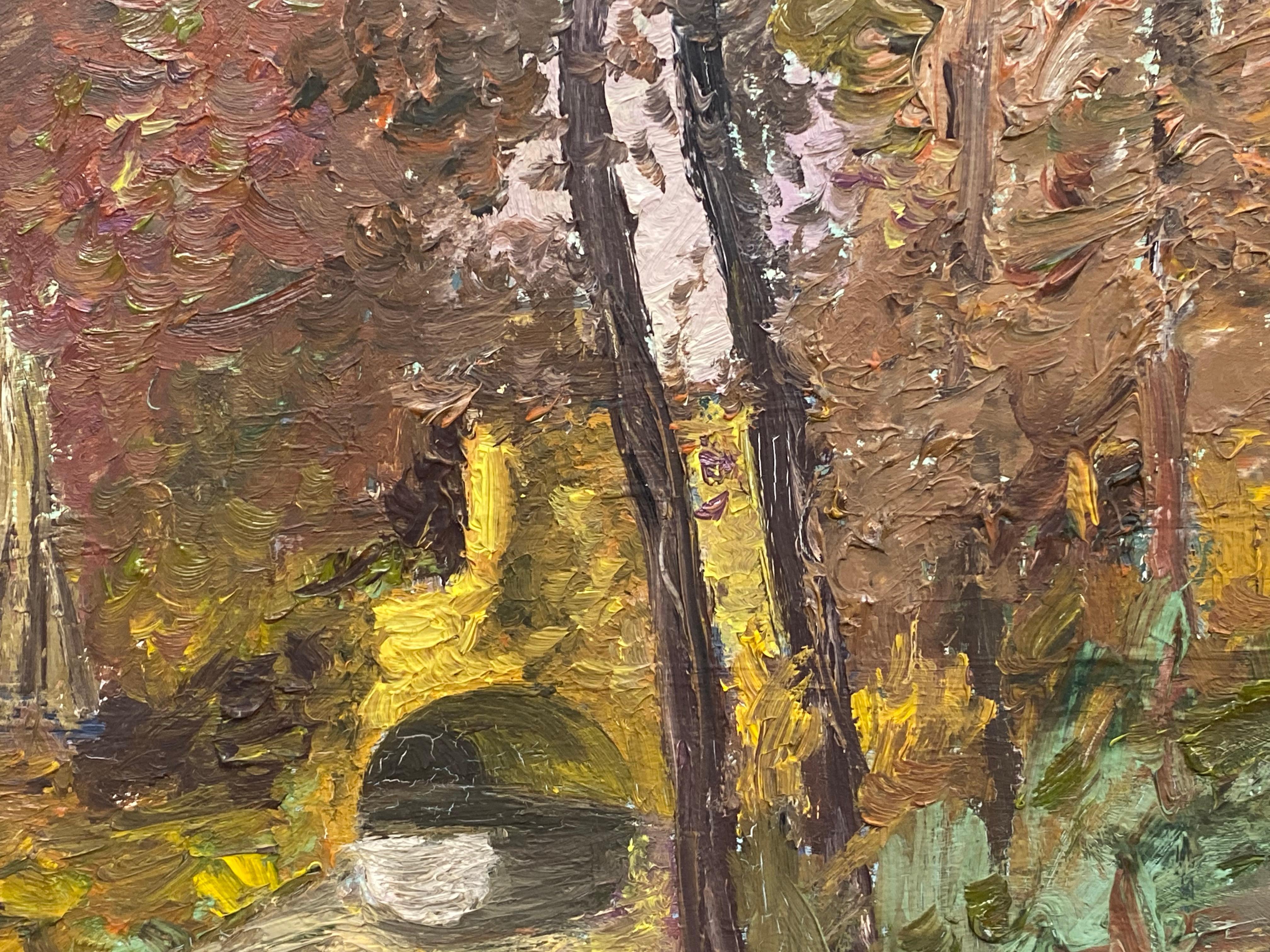 Huile impressionniste française Fernand Audet, pont en bois Bon état - En vente à Cirencester, GB