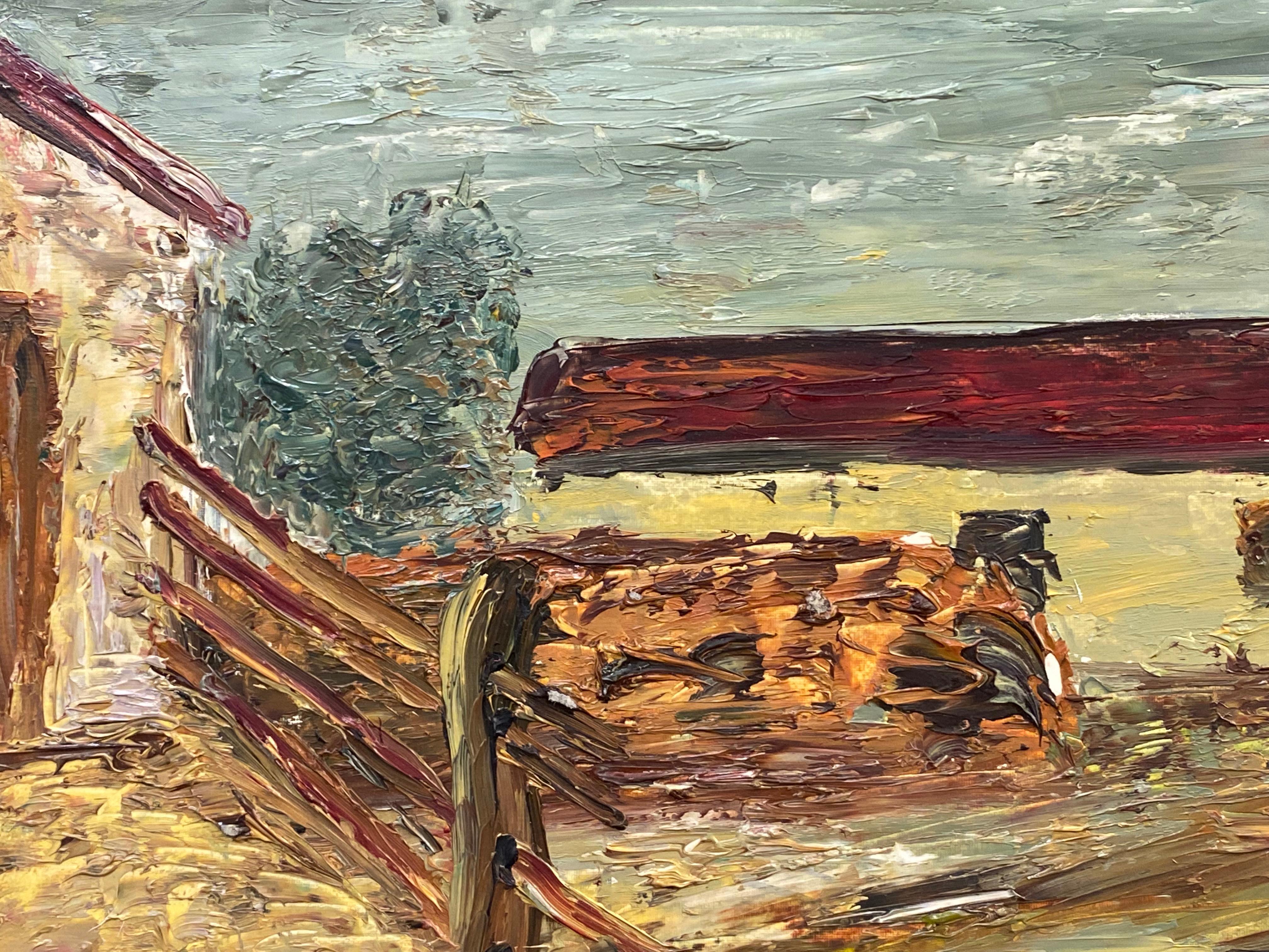 Fernand Audet, French Impressionist Oil, Red Roof Landscape For Sale 1