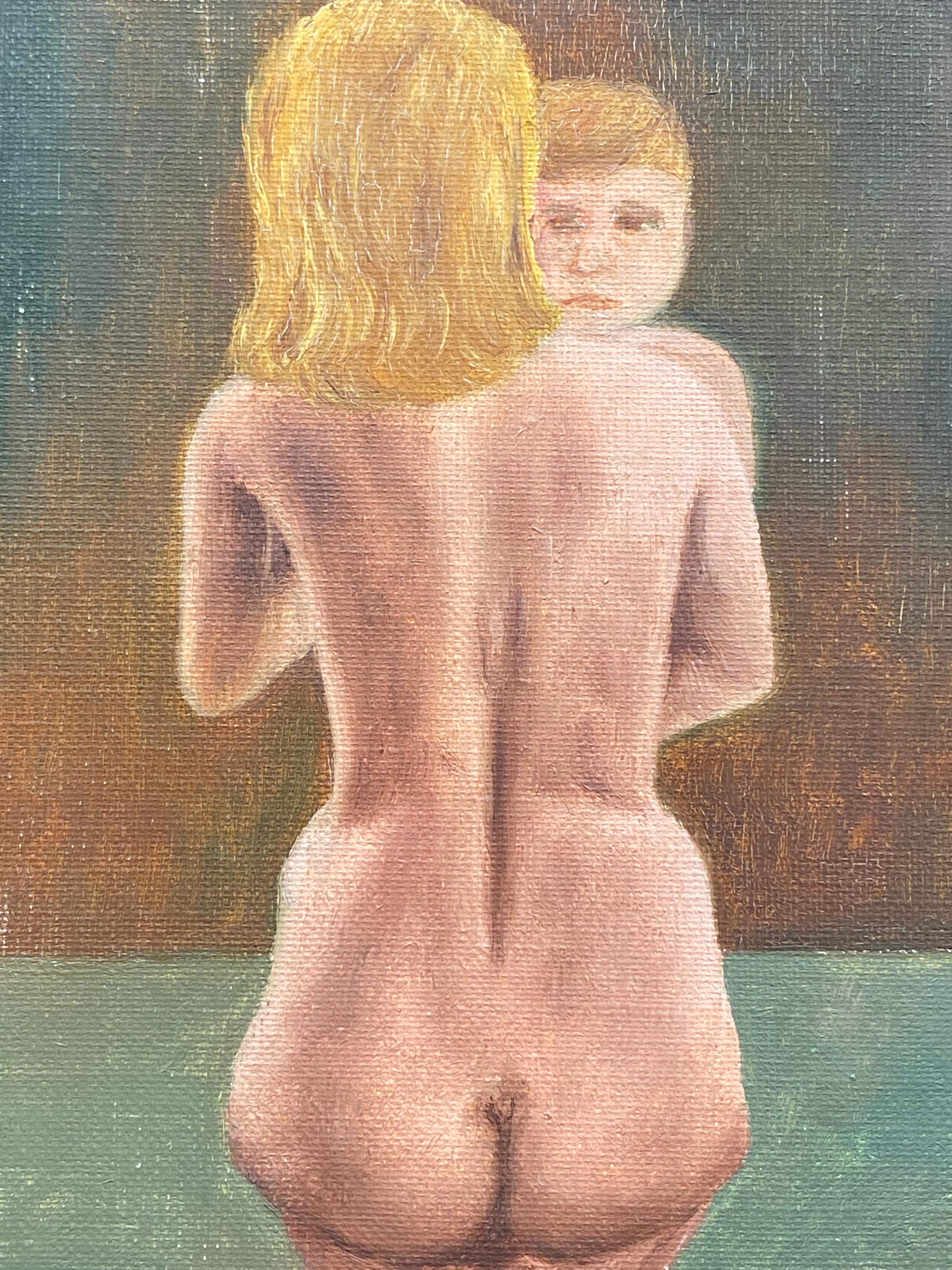 20ième siècle Fernand Audet (1923-2016), huile impressionniste française, femme et enfant nus, signée en vente