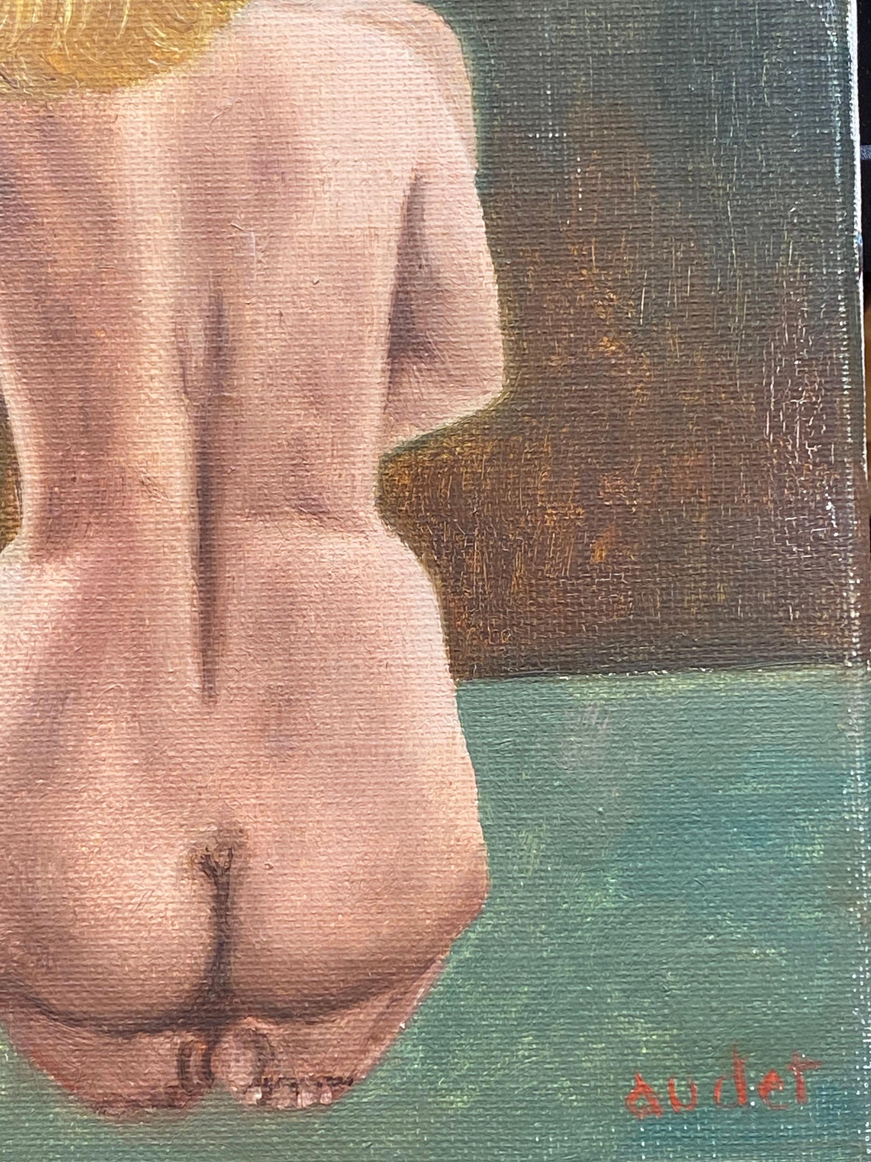 Autre Fernand Audet (1923-2016), huile impressionniste française, femme et enfant nus, signée en vente