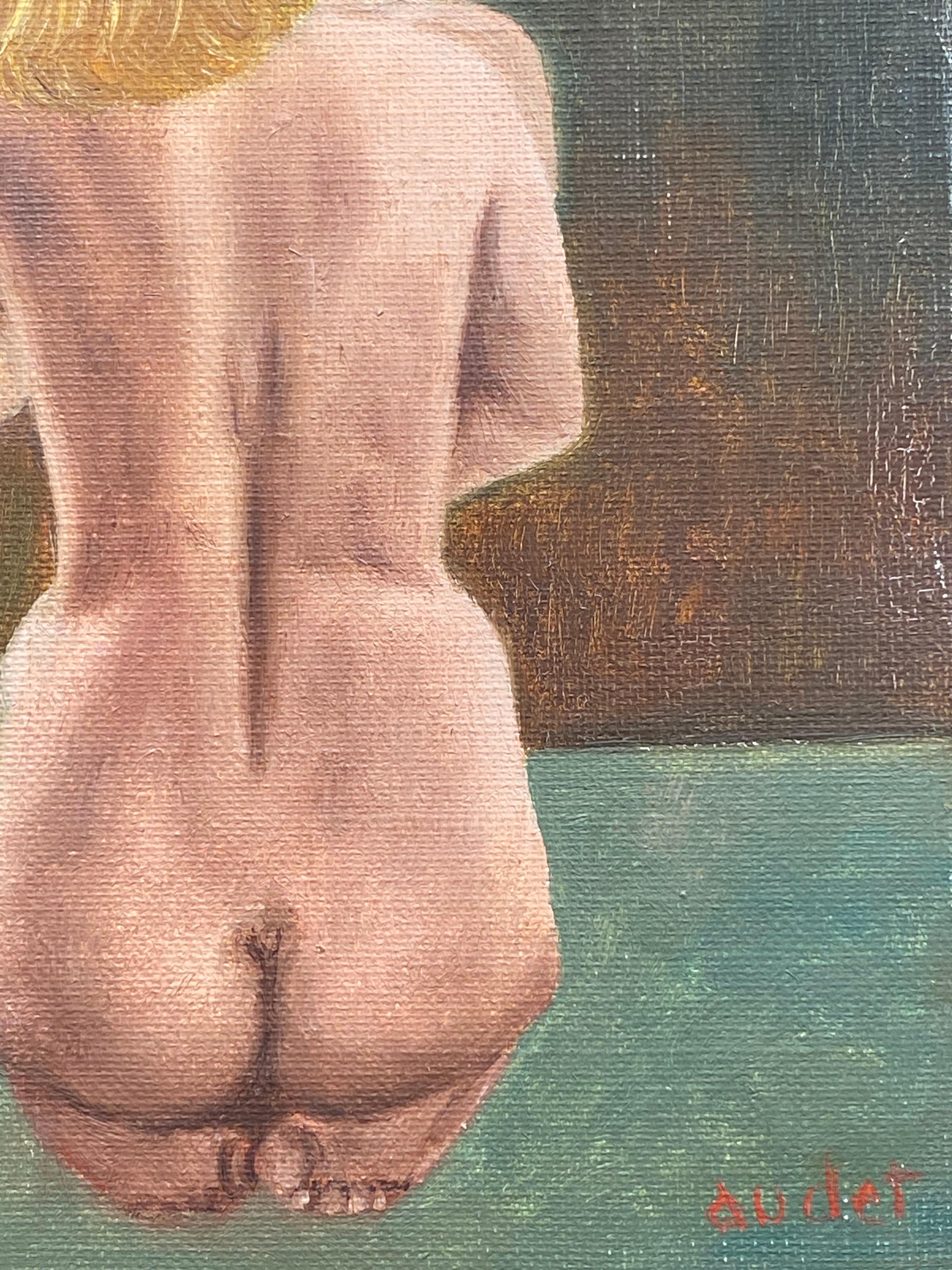 Fernand Audet (1923-2016), huile impressionniste française, femme et enfant nus, signée en vente 1