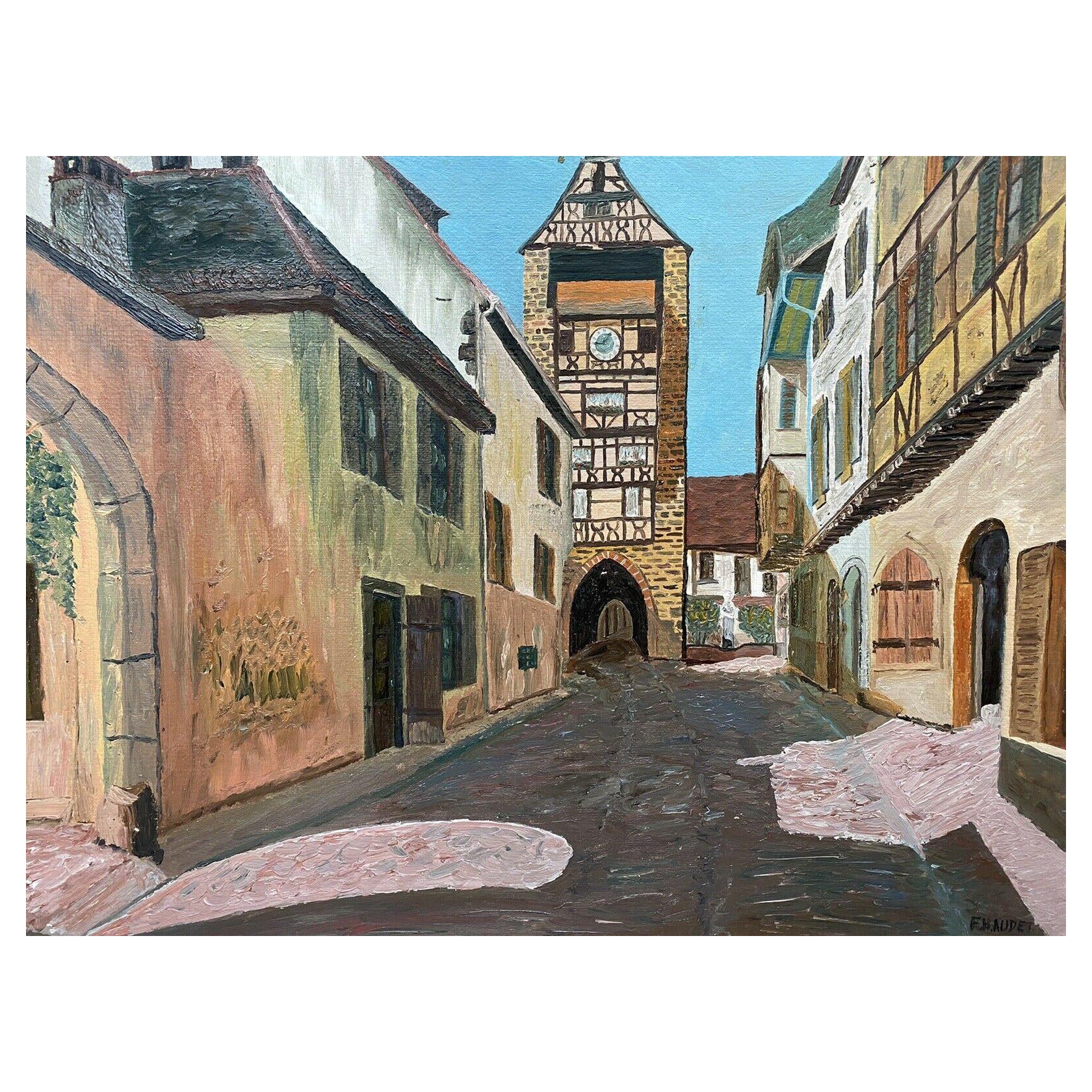 Französisches impressionistisches Ölgemälde, alte französische Stadtgebäude, von Fernand Audet