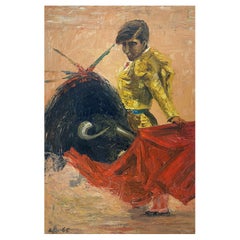 Fernand Audet Huile impressionniste française, Le matador et le combat de taureaux