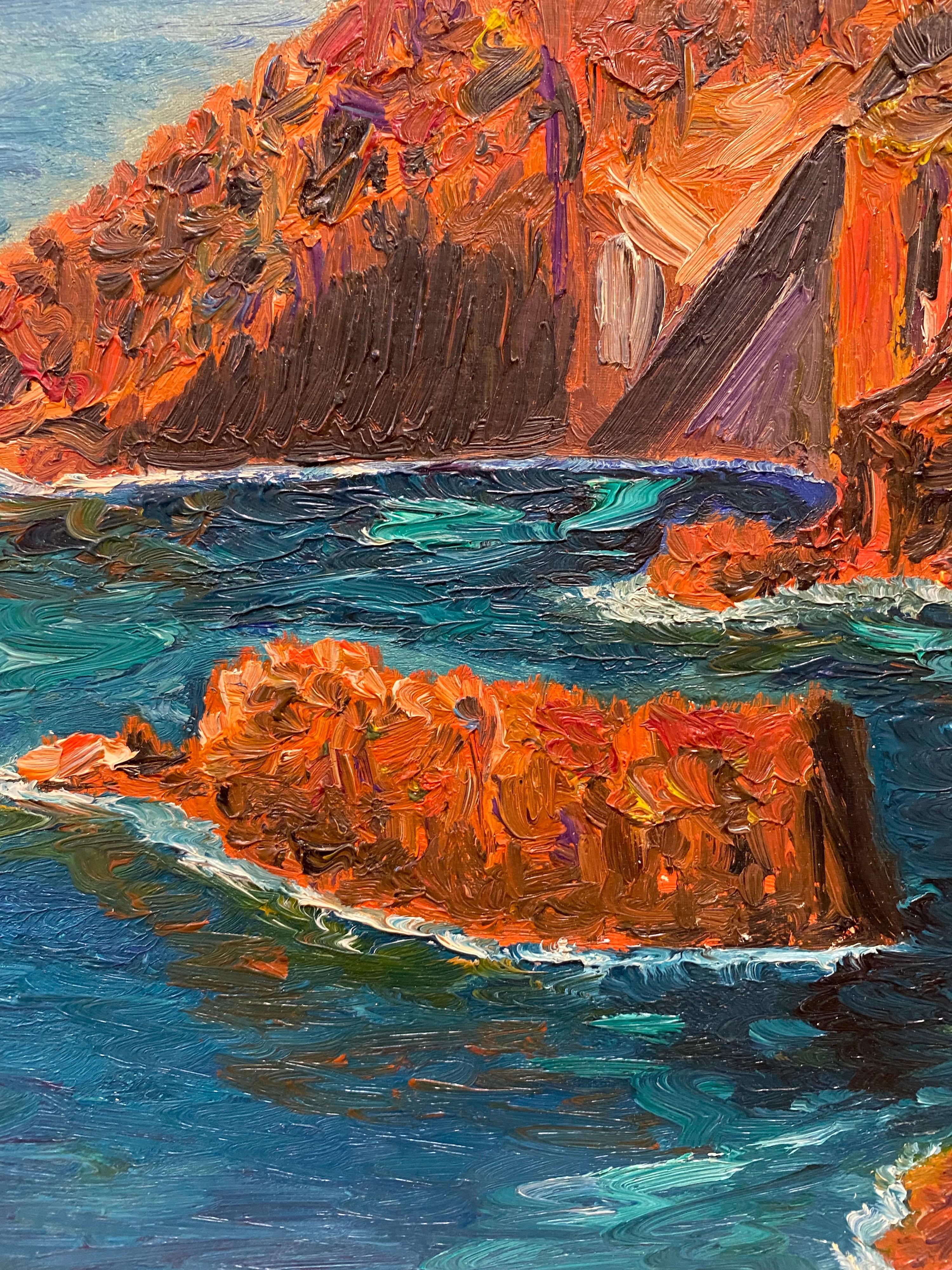 20th Century French Impressionist Oil Painting - Rocky Coastline Cote d'Azur For Sale 1