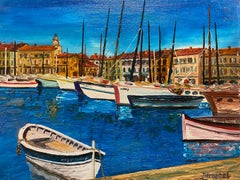 20th Century French Impressionist Oil - The Blue Harbour South of France