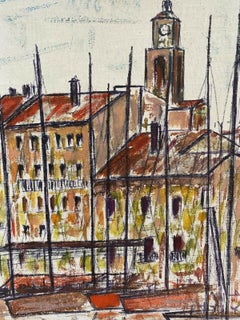 FERNAND AUDET (1923-2016) OLIO IMPRESSIONISTA FRANCESE - BARCHE NEL VECCHIO PORTO