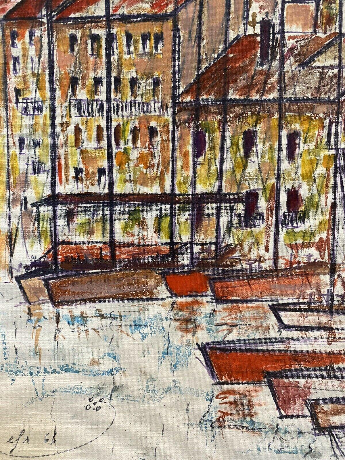 FERNAND AUDET (1923-2016) OLIO IMPRESSIONISTA FRANCESE - BARCHE NEL VECCHIO PORTO - Painting Postimpressionismo di Fernand Audet