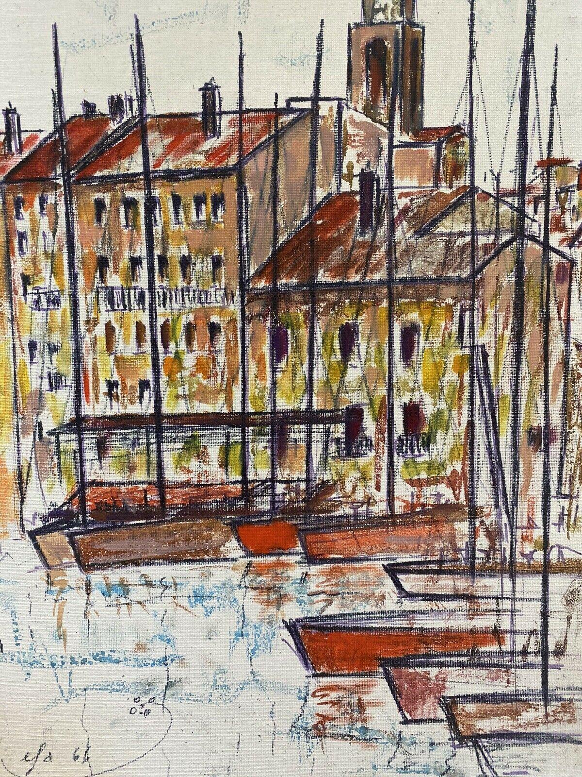 Abstract Painting di Fernand Audet - FERNAND AUDET (1923-2016) OLIO IMPRESSIONISTA FRANCESE - BARCHE NEL VECCHIO PORTO