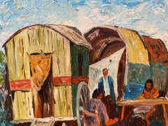 FERNAND AUDET (1923-2016) FRENCH IMPRESSIONIST OIL - GYPSY CARAVAN & FIGURES