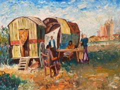 FERNAND AUDET (1923-2016) französischer impressionistischer OIL - GYPSY CARAVAN &amp;amp; FIGURES