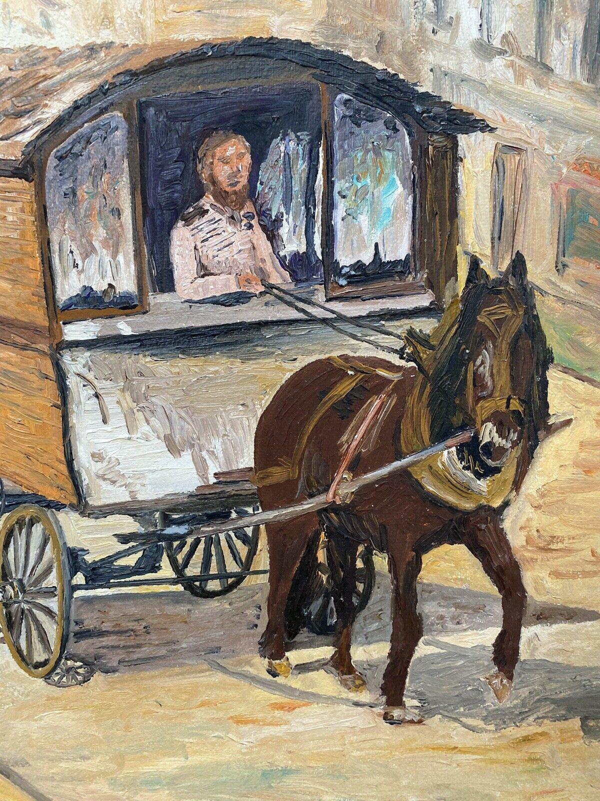 FERNAND AUDET (1923-2016) OLIO IMPRESSIONISTA FRANCESE - CAVALLO CHE TRAINA UNA ROULOTTE - Landscape Painting Marrone di Fernand Audet