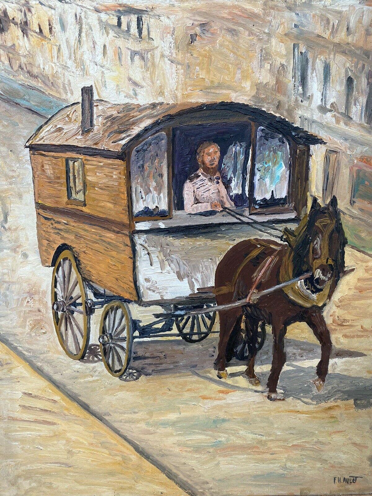 Landscape Painting di Fernand Audet - FERNAND AUDET (1923-2016) OLIO IMPRESSIONISTA FRANCESE - CAVALLO CHE TRAINA UNA ROULOTTE